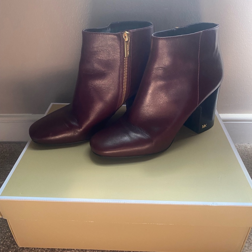 MICHAEL Michael Kors Burgundy Leather Block Heel Ankle Boots
